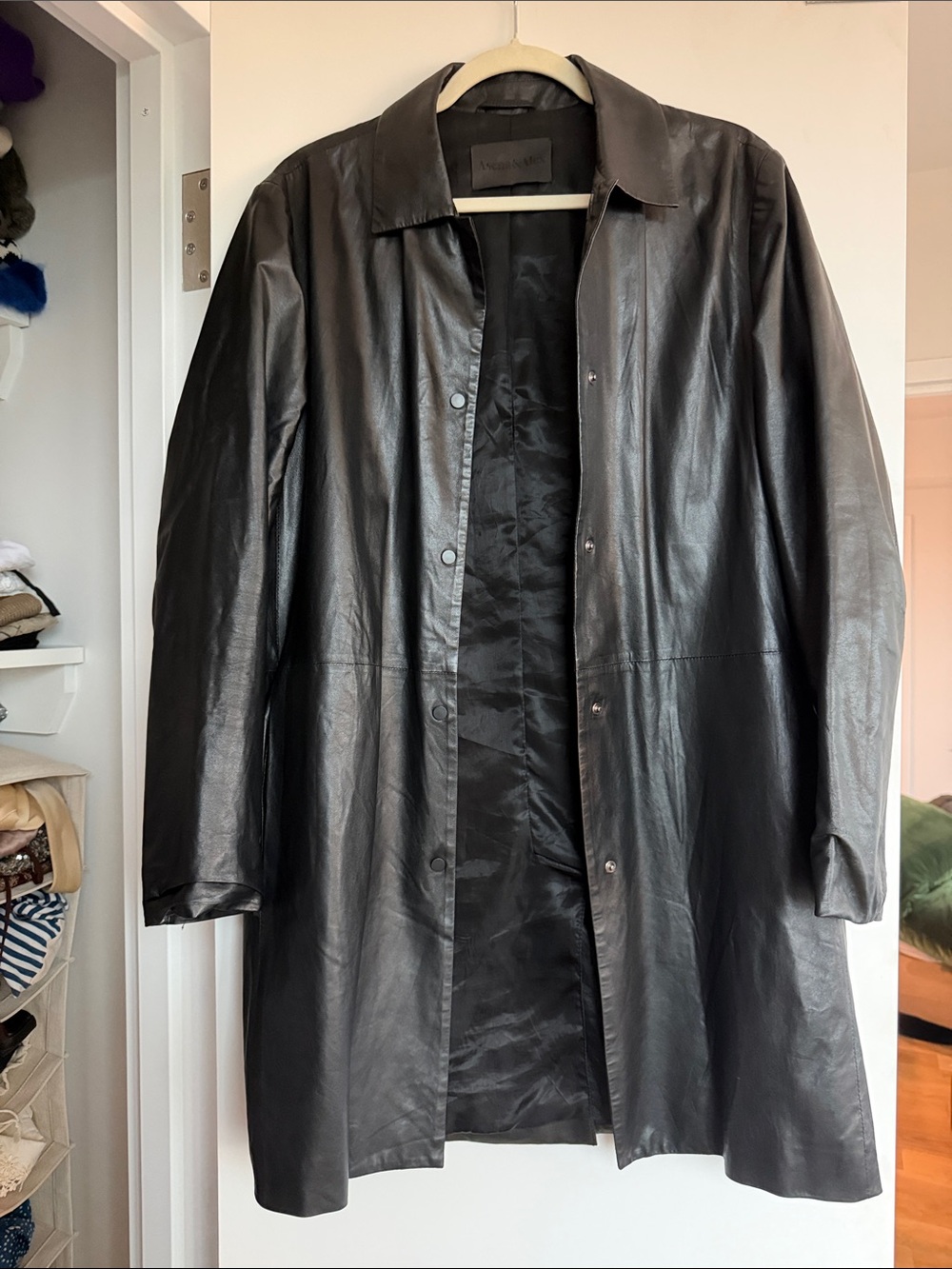 Black Genuine Leather Long Blazer - Classic Minimalist Style
